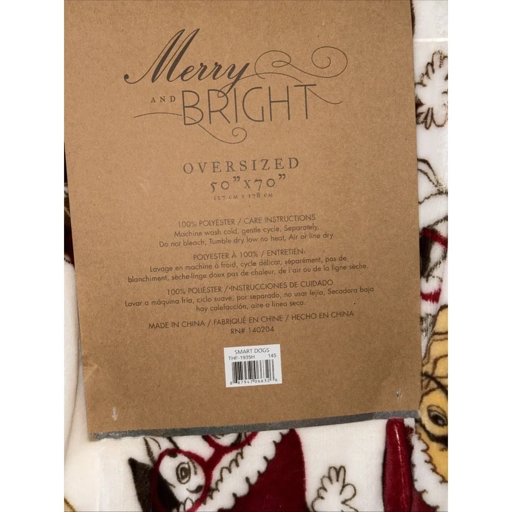 Merry & Bright Christmas Dogs Throw Blanket Cozy Plush Oversized 50 X 70 NWT New